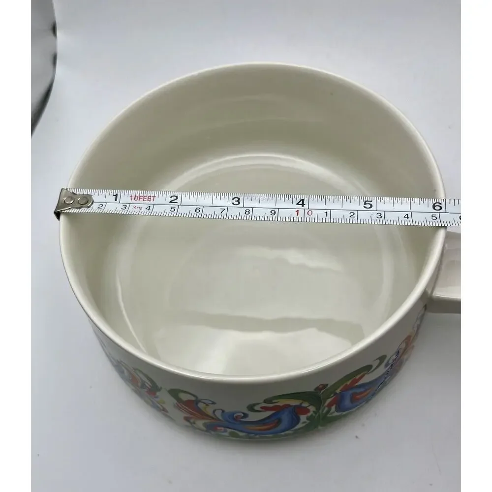Vtg Villeroy & Boch Rooster Design Fondue Pot With Glass Insert & Lid Porcelain